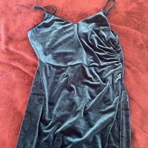 blue velvet prom dress